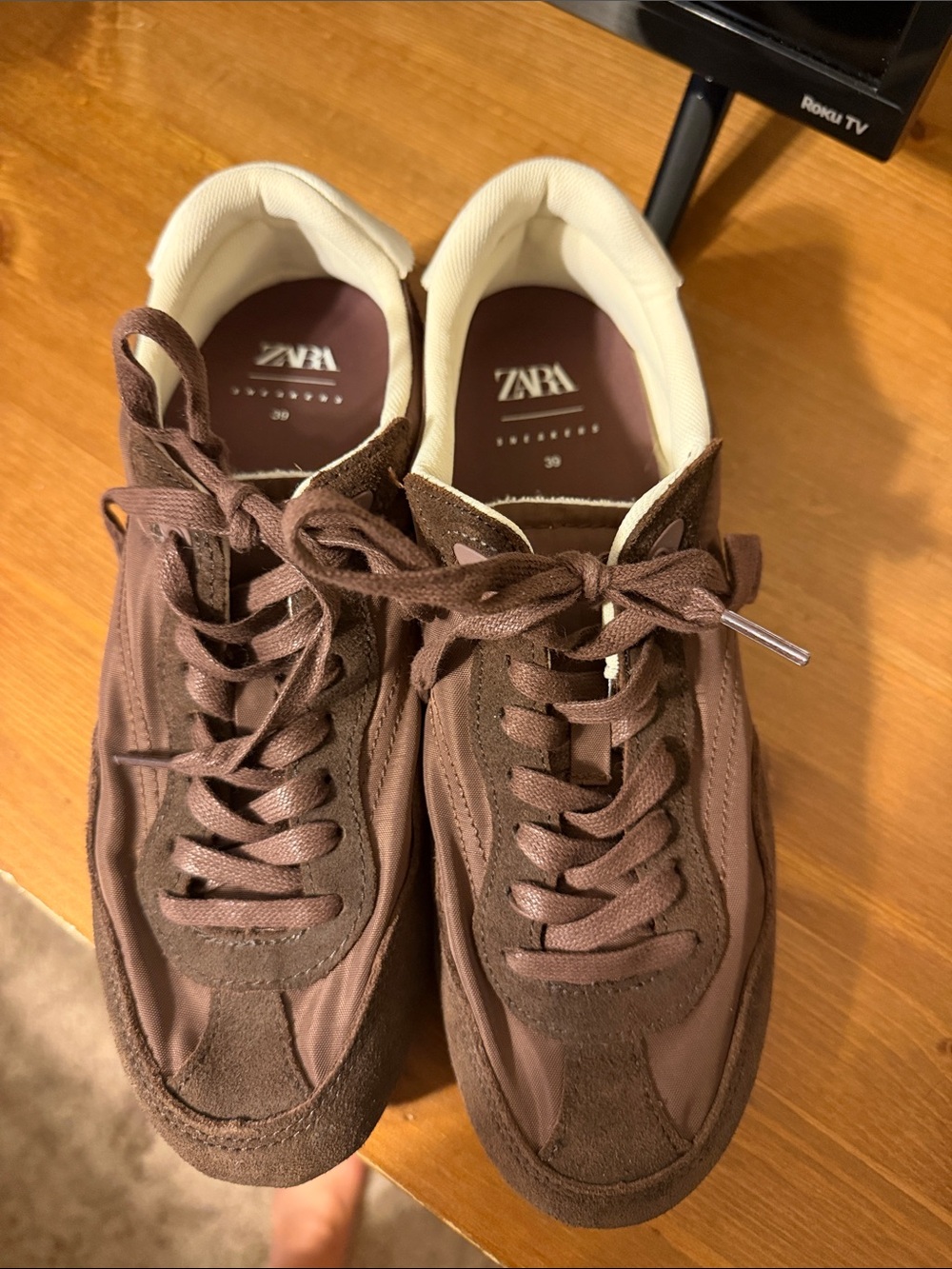 Zara Brown Suede & Textile Women’s Sneakers